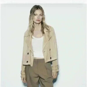 NWT ZARS FAUX SUEDE CROPPED TRENCH JACKET
